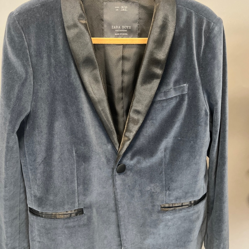 Zara kids slate Blue Velvet Blazer tux style jacket nwot size 8 unisex